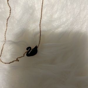 Swarovski black swan rose gold necklace